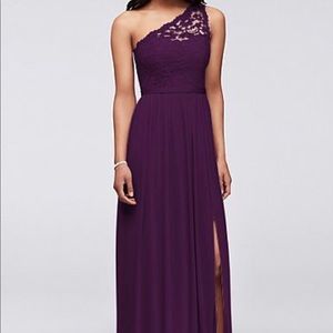 Davids Bridal one-shoulder lace bridesmaid dress